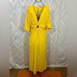 E.ssue yellow maxi v neck dress with key ring detail size L